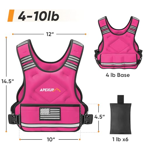 Image of APEXUP Adjustable Weighted Vest, 4-10lb /12-18lb /20-32lb Vest with 6 Ironsand Weights and Large Pocket, Weight Vest for Men Women Strength Training, Running, Walking