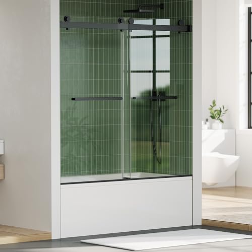 Image of 56 inch-60 inch W x 59 inch H Double Sliding Shower Door, Frameless Bypass Bathroom Door with 1 /4 inch(6mm) Tempered Glass,Matte Black Finish for Walk-in Shower