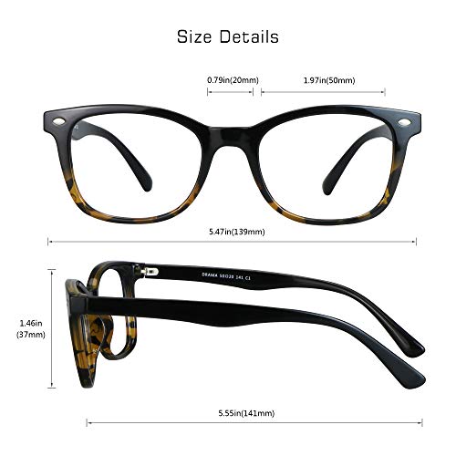 Image of VisionGlobal Blue Light Blocking Glasses for Computer Reading or Gaming, UV 400 Anti Glare Lenses Help Reduce Eye Strain and Fatigue, Men and Women Frame, x2.25 No Magnification