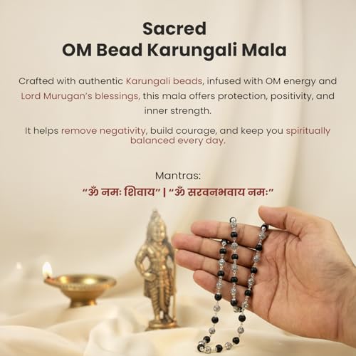 Image of Astrotalk OM Bead Karungali Mala Original 54 Beads | Karungali Malai with Silver OM Bead for Protection, Peace & Positive Energy | Spiritual Mala for Women & Men | Gift for Man & Woman