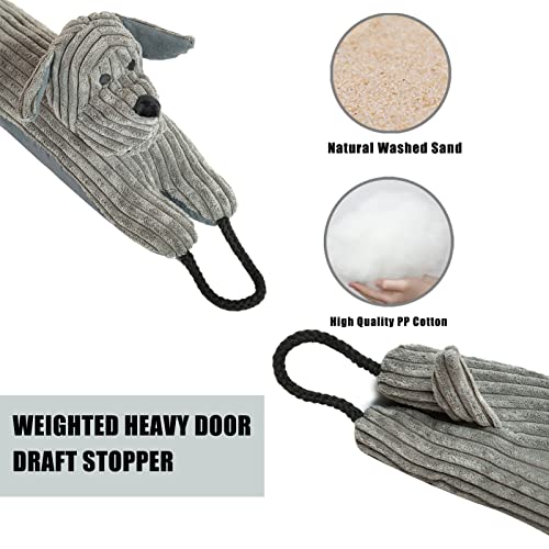 Estimber Under Door Draft Stopper Decorative Wind Stopper 32 Inch For Door & Window, Weighted Animal Air Draft Stopper Snake Noise Blocker For Bottom Of Door With Hanging Loops - Grey Dog #TOP2
