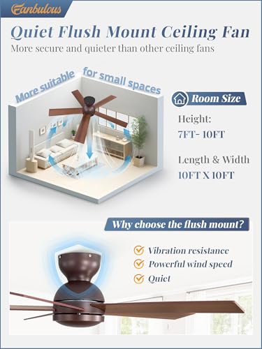 Image of Fanbulous 42 Inch Brown Ceiling Fan no Light, Flush Mount Low Profile