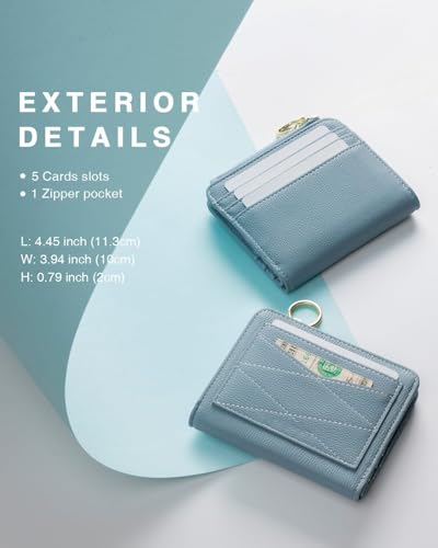 Genuine Leather Wallet for Women RFID Blocking Bifold Large Capacity with ID Window & Zipper Pocket (Blue)3