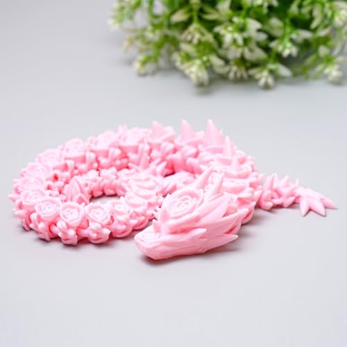 3D Printed Rose Dragon Model,Flexible Realistic Articulated Animal Fidget Toys,Mystery Figurines Gifts for Easter,Executive Desk Funny Décor and Festival Collectible,Easter Basket Stuffers (Pink)