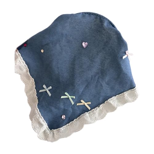Girl Lace Trim Bandana Hair Kerchiefs Tie Back Headwrap Lovely Bowknot Decals Breathable Turbans For Girls Photo Tool Headsca