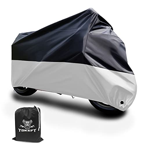 Tokept Black and Silver Motercycle Cover Waterproof Sun UV Dustproof XXXL 116" for All Scooter and Mopeds (XXXL)