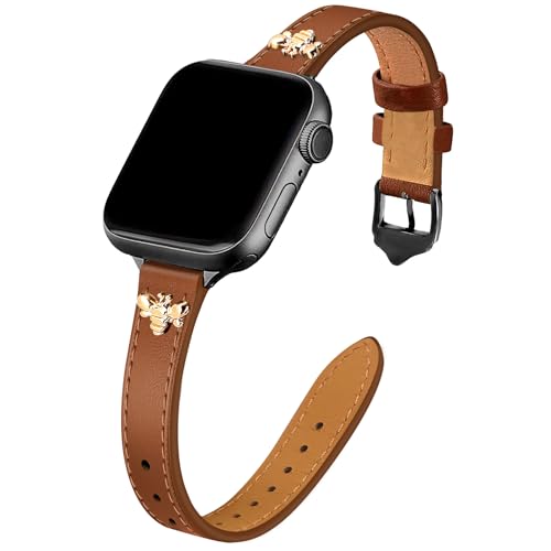 Image of JR.DM Slim Leather Bands Compatible with Apple Watch Band 38mm 40mm 41mm 42mm 44mm 45mm 46mm 49mm, Genuine Leather Band with Charms, Feminine Design for Iwatch Ultra SE Series 11 10 9 8 7 6 5 4 3 2 1