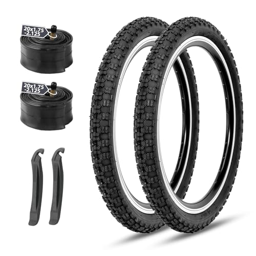 MOHEGIA Kids Bike Tires Replacement Set: 2-Pack 20x2.125 inch (57-406 mm) Folding Bicycle Tires and Pair 20 inch Inner Tubes Schrader Valve with Tire Levers