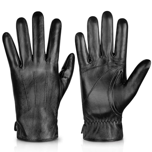 Alepo Handschuhe Herren Winter Warm Echtes Schaffell Lederhandschuhe Touchscreen-SMS Mit Kaschmirfutter Fahren Motorradhandschuhe (Schwarz-S)