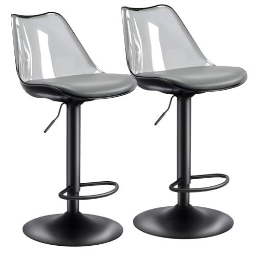 LOVSPATIO Bar Stools Bar Stool Adjustable Bar Stools Set of 2 Clear Bar Stools Swivel Bar Stools with Faux Leather Upholstered for Home Bar Kitchen Island Dining Room Grey Gray