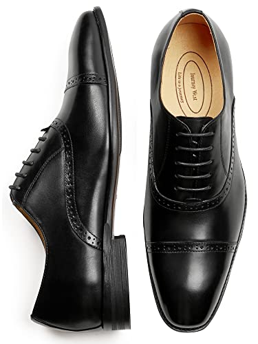 Journey West Mens Dress Shoes with Genuine Leather in Cap-Toe Business Oxford Formal Wedding Shoes for Men
