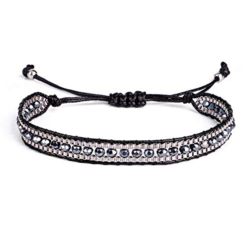 Bracelet tissé en perles pour femme bijou ethnique rétro noir ajustable et mixte fait main