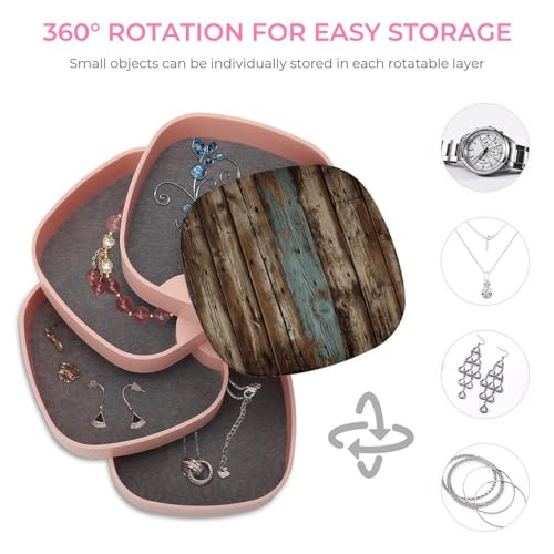 Boîte à bijoux pour coiffeuse : rangement rotatif en bois rustique - 5