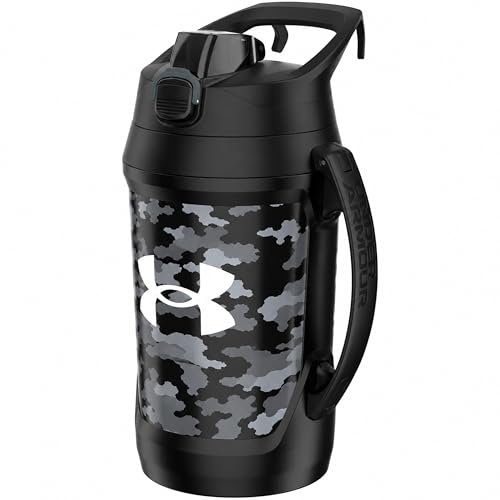 Image of Under Armour Insulated Water Bottle with Handle & Fence Hook, Half Gallon Sports Water Jug, Leak-Resistant & BPA-Free for Baseball, Football & Gym - Black Woodland, 64oz