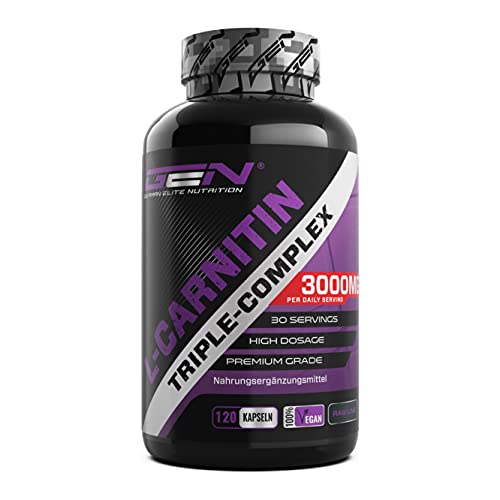 L-Carnitine Triple Complex - 3000 mg par portion journalière - Premium : Complexe d'Acetyl-l-carnitine, L-Carnitine Tartrate & Carnitine Fumarate - 120 Capsules - Haute Dose - Vegan