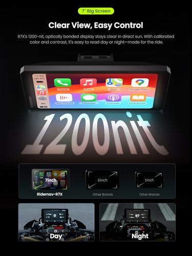 Image of R7X Wireless Motorcycle Apple CarPlay & Android Auto Screen, Quick-Release Cradle (BMW-Style Convenience), 7 inch 1200 Nits 60fps Display, IP69K Waterproof, Action Camera Control, Universal Fit