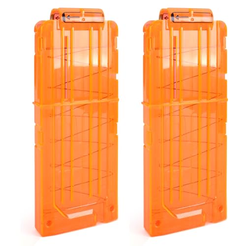 TiGog 2 piezas Clip Magazine para Nerf N Strike, 12 dardos flechas clip revista recarga rápida dardos flechas clip revista para Nerf N Strik Elite Series Rifles de juguete, naranja transparente