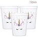 MISS FANTASY Unicorn Cups Unicorn Party Supplies Favors Magical Party Sparkle Keepsake Cups for Girls Plastic Cups 12 OZ Pack of 12 Packed with White Paper Box (White)