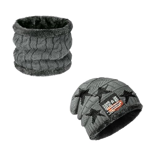 Ajuanbazha Conjunto de Gorro y Bufanda de Invierno para Niños, Gorro de Punto Térmico con Forro Polar de Punto 2 en 1, Accesorios Calientes para Niños y Niñas de 4 a 15 Años (Gris)