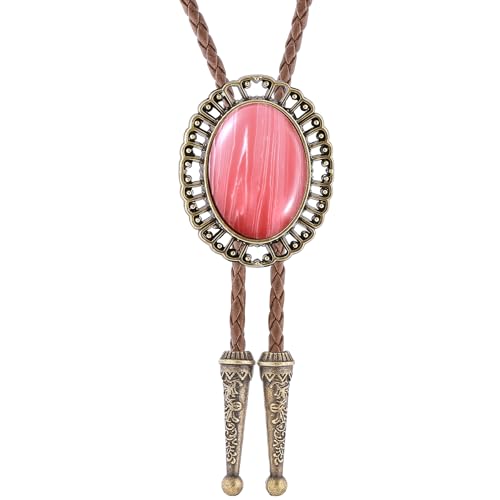 Image of Jeilwiy Bolo Tie for Men Real Stone Westwern Cowboy Ties Silver Bolos Women Leather Necktie Gift for Birthday Christmas