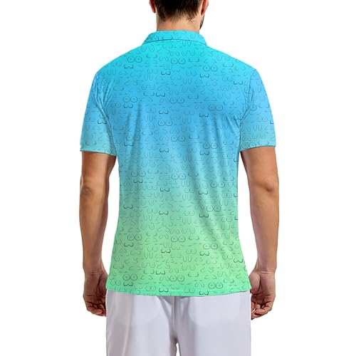 Men's Funny Golf Polo Shirts Quick Dry Blue Cartoon Short Sleeve Polo Shirts3