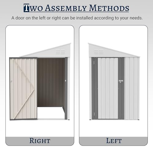 Image of YOPTO 4x7 FT Outdoor Storage Shed Lean to Shed,Metal Shed W /Lockable Door & Air Vent,All Weather Waterproof Garden Tool House W /Reversible Installation,for Backyard,Patio,Lawn,White