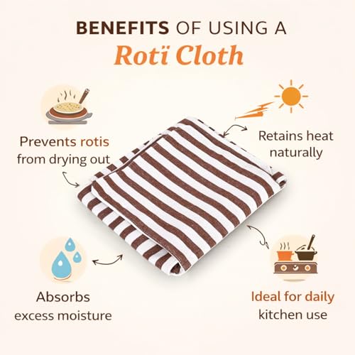 Image of Set of 2 Cotton Double Layer Roti Clothes Wrap with Flaps Muslin Cloth for chapati for hot case Kitchen Chapati Cloth wrap roti Cloth (2, Brown)