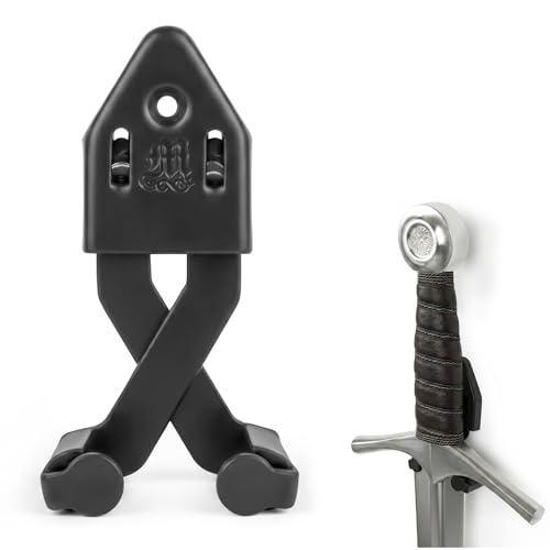 Mythrojan Metall Einzelschwert Wandhalterungen Vertikale Schwerthalterung Display Wandaufhänger Einstellbare Multifunktionale Halterung Wanddekor Rack für Axt Messer - Schwarz
