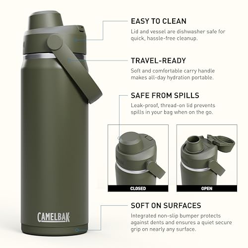 Image of CamelBak Thrive Chug Insulated Stainless Steel Water Bottle, Cold Retention with High Flow Lid for Everyday Hydration and Active Use, 20oz, Moss