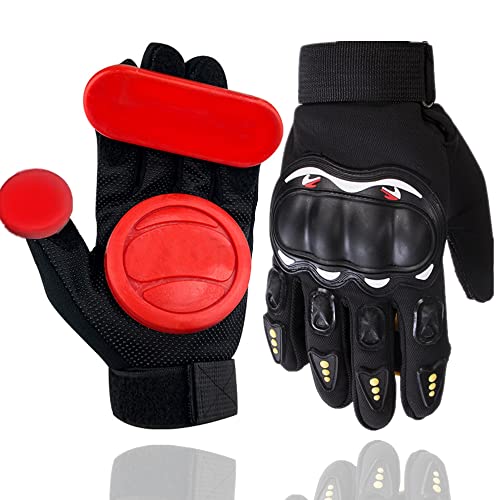 Skateboard Gloves Adult Protective Gloves, Skateboard Gloves with Sliders, Longboard Downhill Slide Gloves Skate Gloves 3 Slider Available Suitable for Beginner Advanced Players (Red 3 Slider)