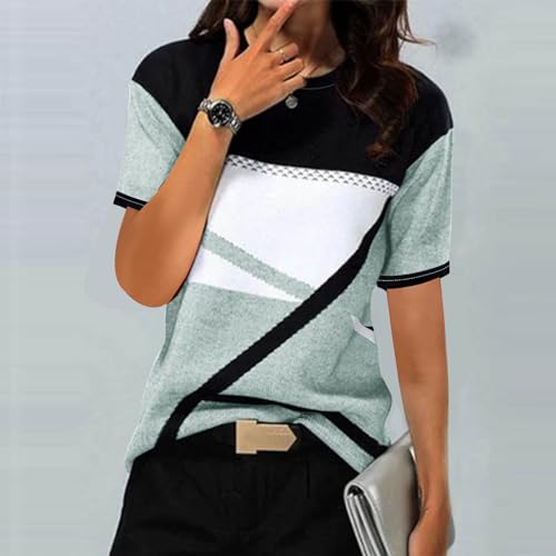 Tops for Women Trendy Summer Short Sleeve Crewneck Colorblock Basic T Shirt Loose Fit Casual Vintage Going out Blouse2