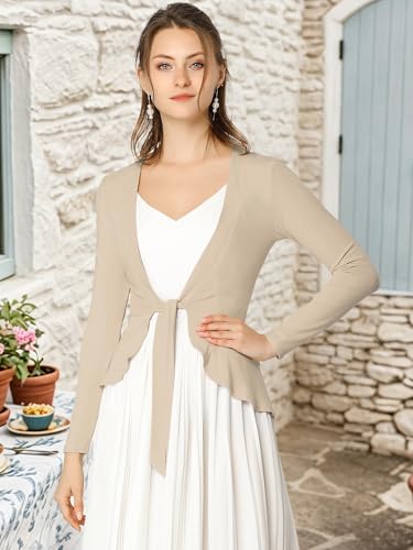 Image of Allegra K Women's Tie Front Cardigan Dressy Casual Cardigan Draped Ruffle Shrugs for Women Dresses
