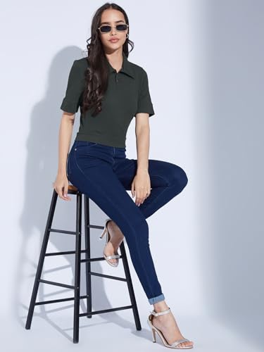 Image of Selvia Women's Textured Lycra Solid T-Shirt