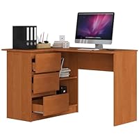BDW Hoekbureau links, 3 laden en 4 legplanken, veel ruimte om te spreiden, voor jeugdkamers, kantoren en studio's, computerbureau, werkbureau, bureau, 155x77x91, wit/eiken Sonoma