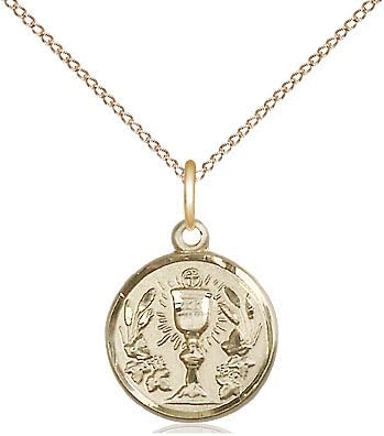 14kt Gold Filled Communion Chalice Pendant on a 20 inch Gold Filled Light Curb Chain.