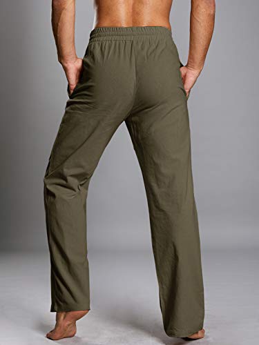 Image of PASLTER Mens Cotton Linen Pants Casual Summer Beach Pants Dress Trousers | Loose Fit, Elastic Drawstring Waist, Lightweight, Straight-Legs, Slacks, Yoga, Work, Vacation, Quick Dry
