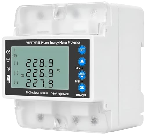 Image of XPR3SS 100Amp Smart WiFi 3-Phase Bi-Directional Energy Meter | DIN Rail Industrial & Solar Net Metering | High Precision kWh, Power & Voltage Monitor | Over /Under Voltage, Current Protection