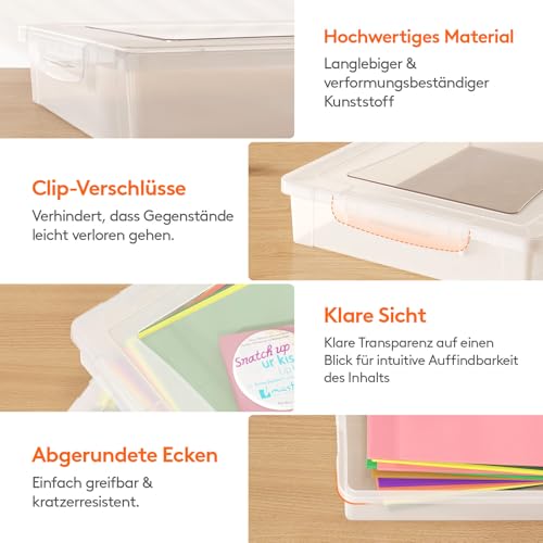 Lifewit 4 Pack 5L Aufbewahrungsbox A4 mit Deckel, Din A4 Box mit Clip-Verschlüsse, Dokumentenbox Archivbox, Storage Box für Bastelmaterial Papier Foto Künstlerbedarf Werkzeug, 32 x 23 cm/12x9, Klar