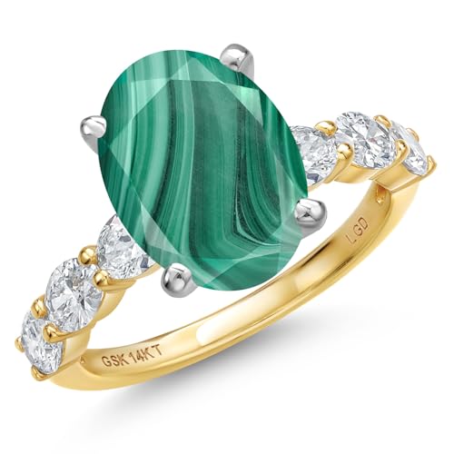 Gem Stone King 14K 2 Tone Gold Green Malachite and