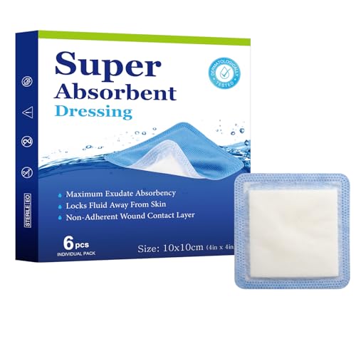 Super Saugfähige Wundauflage 6 Stück Super Absorber Wundverband 10 x 10 cm Superabsorbierende Saugkompressen Steril Nicht Klebend Hochabsorbierende Saugverbände für Nässende Wunden