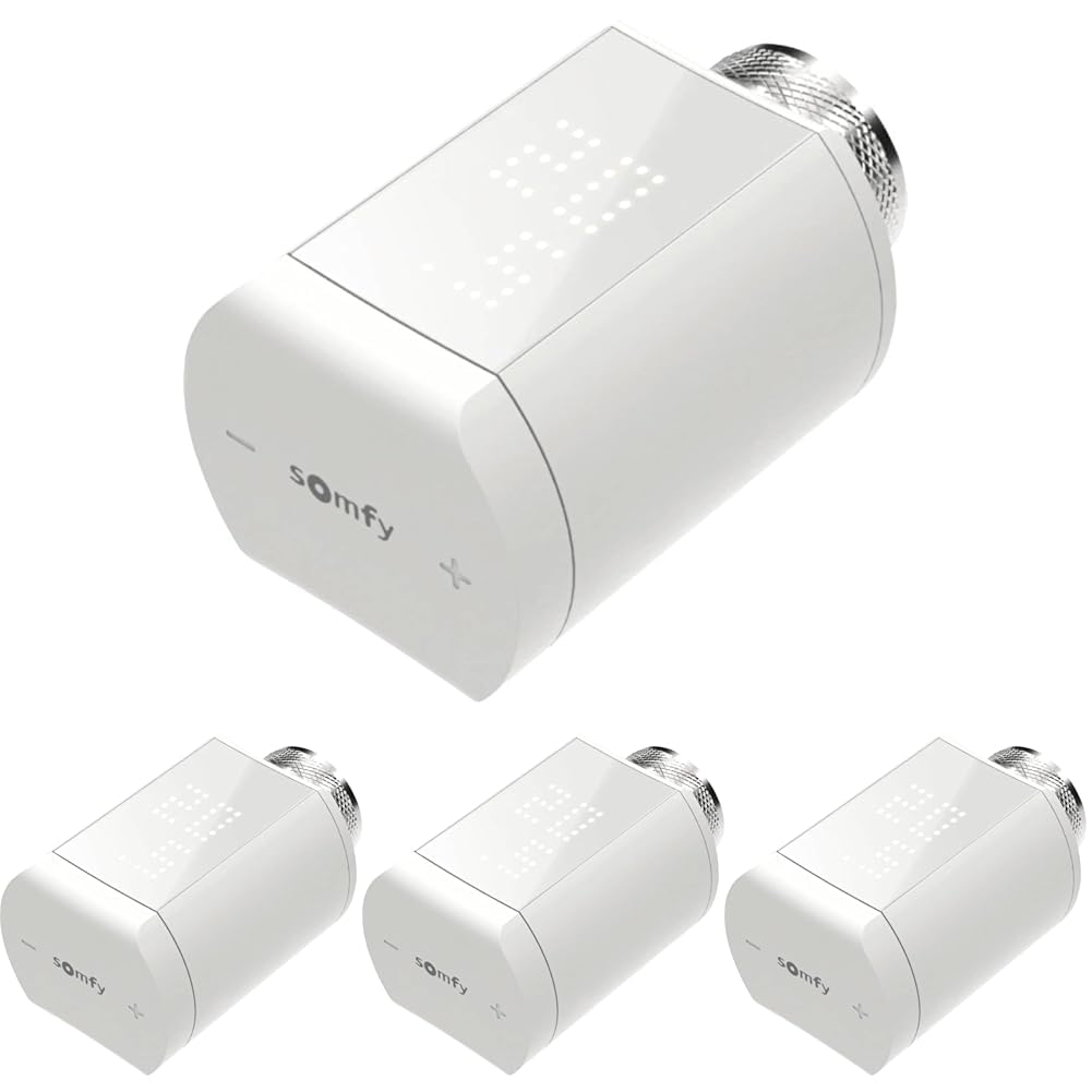 Somfy 1870508 - Vanne Thermostatique connectée IO - pour contrôler la Température des Radiateurs à Eau Chaude avec Tahoma (Switch) - Silencieuse (Lot de 4)
