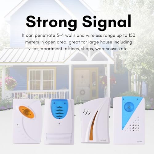 Image of OXSAM Wireless Doorbell - Long Range Over 100 Ft, 32 Rings Bell, Battery Powered Door Bell Chime with LED Flash Wireless Calling Bell for Home, Office, Shop (Wireless + Warranty)