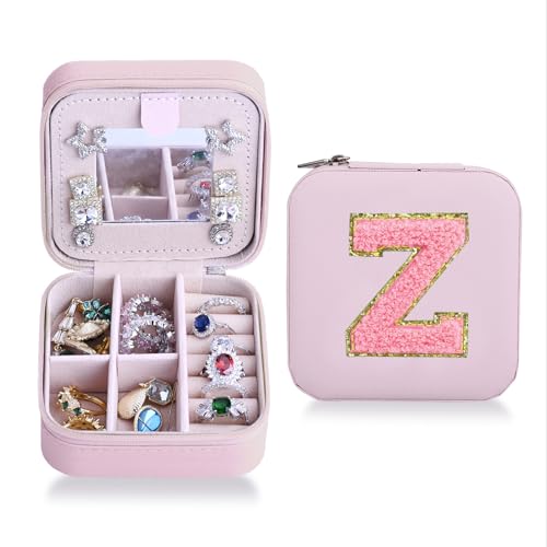 VigorVaul Caixa de joias com inicial, estojo de viagem personalizado, presentes de dama de honra para mulheres, presentes de formatura para meninas, presentes de professores para mulheres, presentes