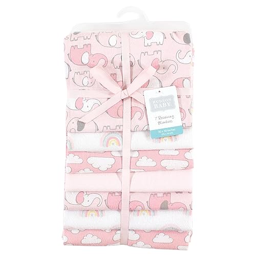 Image of Little Treasure Hudson Baby Cotton Poly Flannel Receiving Blankets Multipack, Pink New Elephant, 30x30 inches