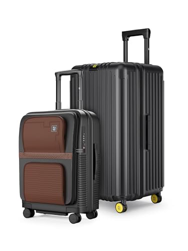 Image of EUME Aerotop Cabin 50L + Trunk Medium 66-74cm Check-in Luggage Set of 2| Expandable Polycarbonate Hard Suitcases | SilentRun Spinner Wheels | TSA Lock | Black