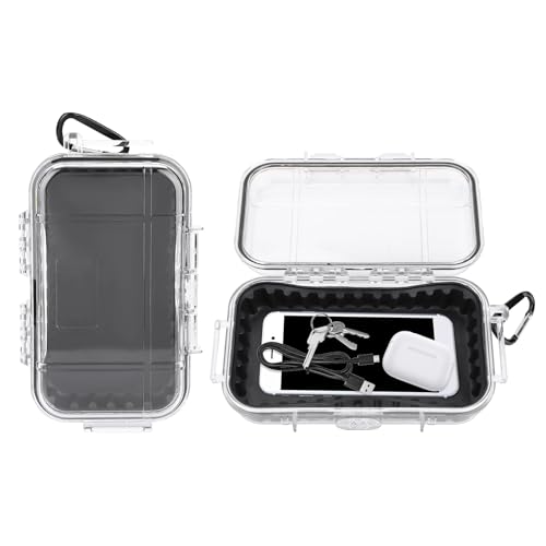 Yulatik Waterproof Dry Box Protective Case, IP67 Water Resistant Portable Micro Case Watertight Storage Box for Phones, Knives, Wallets, Watches (Transparent, Small)