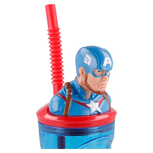 Captain America 3D Figurine Cartoon Characters Reusable Tumbler Childrens Drinking Cup Reusable Straw 23 x 7.5 x 7.5cm (Captain) - Image 2