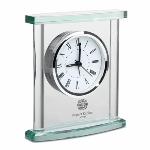 Executive Gift Shoppe Firefighter Personalized Glass Table Clock with Silver Finish Accents - Image 3