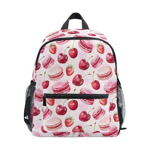 Backpack for Toddler Boys Girls Macaron Strawberry Cherry Pattern Mini Shoulder Backpack Adjustable Casual Daypack Rucksack for Kindergarten Preschool Nursery Outdoor Travel Age 3-8 S