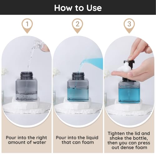 Image of Segbeauty Foam Soap Dispenser for Kitchen Sink 8.5oz, 4pcs Sqaure Foam Pump Bottle Set Gray 250ml, Small Plastic Foaming Soap Dispenser Bathroom, Leakproof Empty Foaming Pump Bottles with Stickers